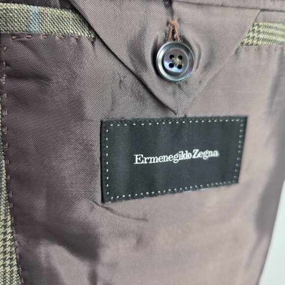 Ermenegildo Zegna 44L Sport Coat Gray Windowpane Wool Silk Linen Blazer Jacket - Picture 9 of 13